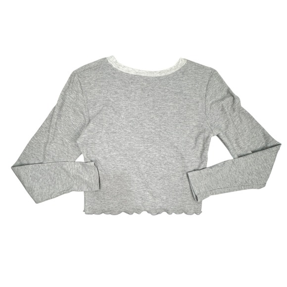 Natural Life Thermal Top Womens Small Grey Daisy Graphic Lettuce Hem Long Sleeve - Picture 4 of 6